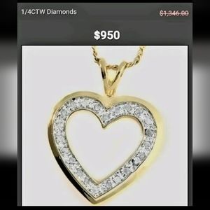18K Yellow Gold, sterling silver 0.25CT J Sl2 Diamond Heart necklace